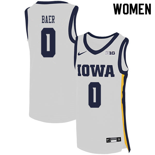 2020 Women #0 Michael Baer Iowa Hawkeyes College Basketball Jerseys Sale-White - Click Image to Close